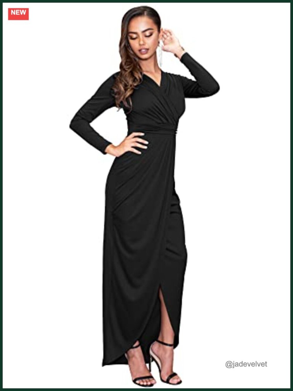 Long Sleeve Formal Wrap V-Neck Maxi Dress Plus Size Cotton Spandex
